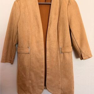 Scarlett Tan Suede Open-Front Trench Coat